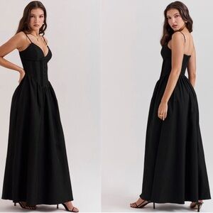 NWOT HOUSE OF CB Lova Black Corset Maxi Ball Gown Dress sz S